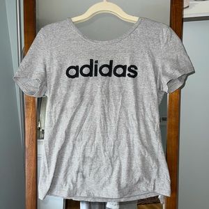 Adidas gray logo T shirt blue writing size L